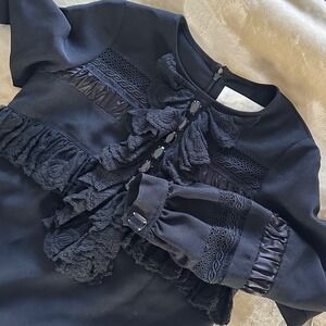 Black Karta Lace Ruffle Embellished‎ Mini Dress Small Victorian